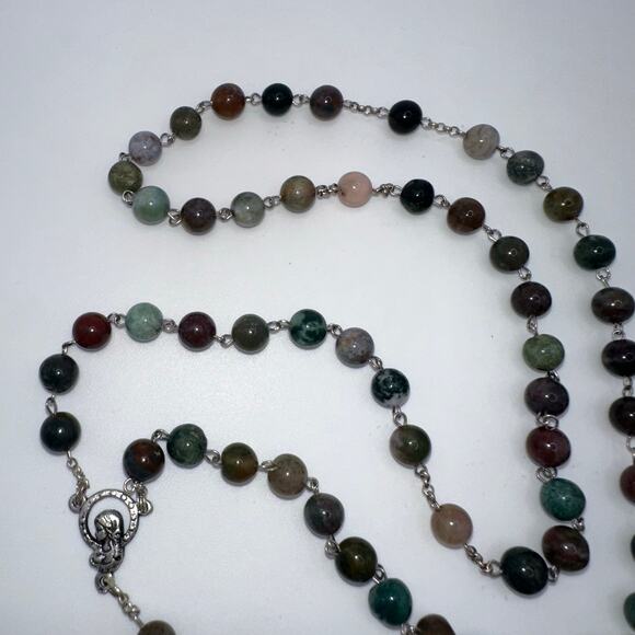 Vatican sterling silver multicolor semiprecious agate Catholic rosary necklace - Picture 2 of 9